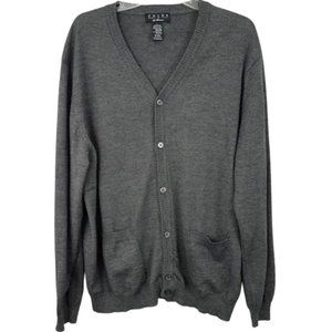 VALDA By Toscano Gray Fine Merino Wool Blend Button-Down Sweater - Men's L